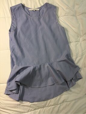 English Factory Blue and White Striped Peplum Blouse